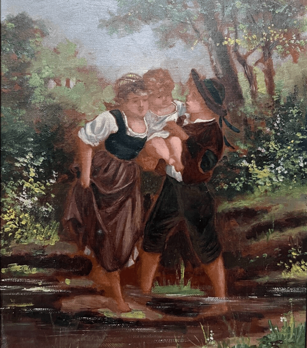 Antique Oil Painting on Canvas Origina Family Portrait, Baby image 1