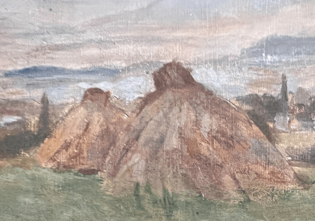 Antique Original Painting Landscape, Fields, Hay, Grass, Mountain signed image 3
