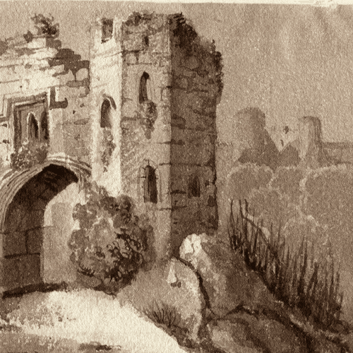 Antique Ink Original Drawing 19th century Ruins Landscape, House image 3
