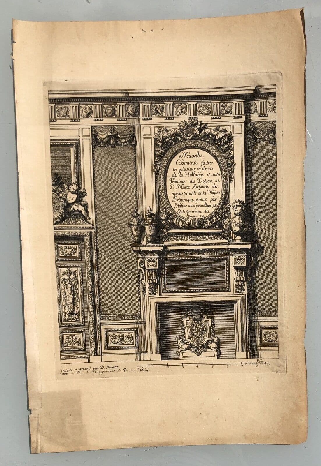 Antique Original Etching Jean MAROT Mariette, Fireplace, Architecture x7 image 7