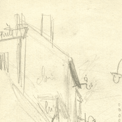 Vintage Pencil Original Drawing Cityview and Figures Sketch c. 1910 image 3