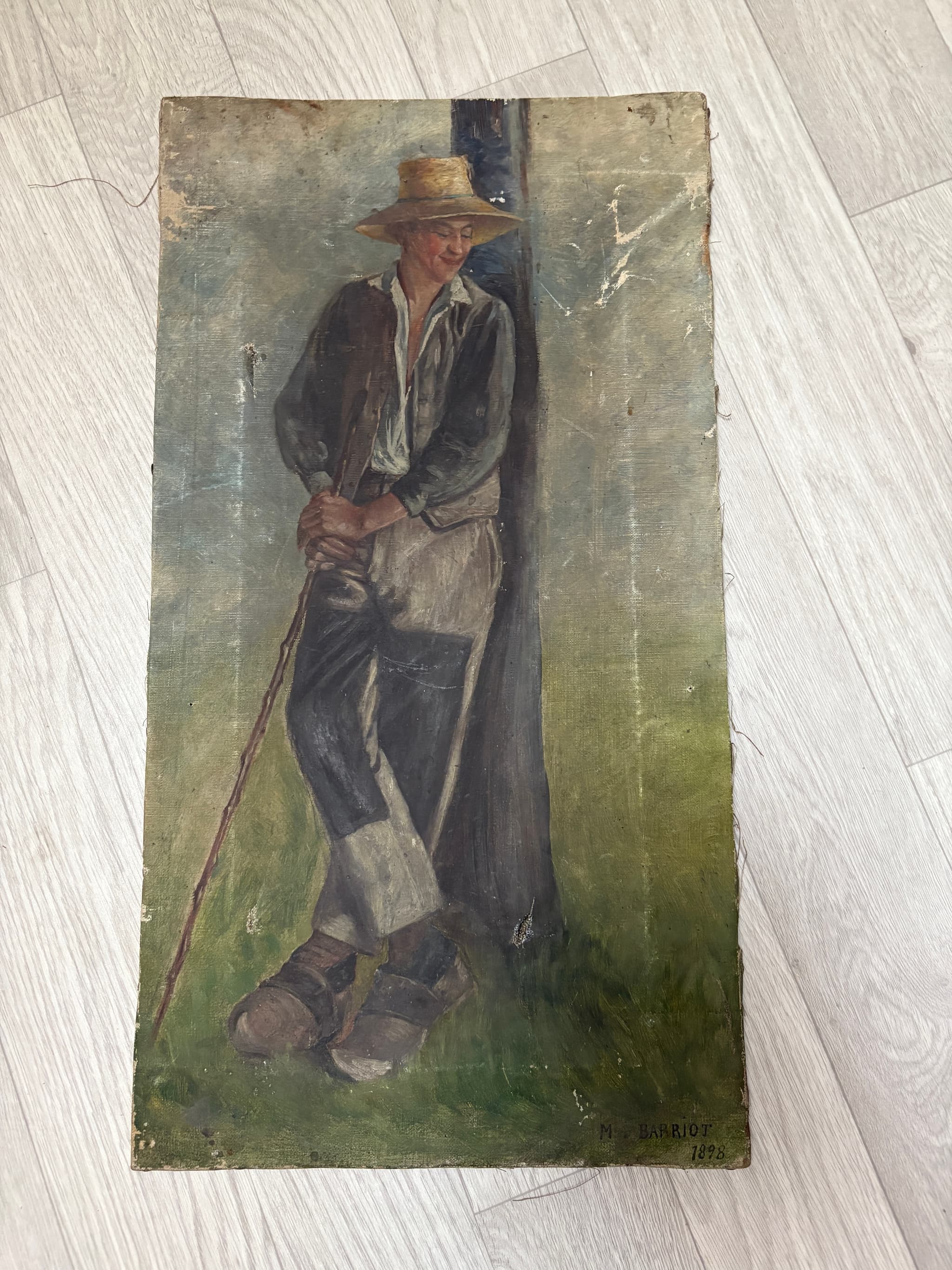 Antique Painting Original Man Portrait Peasant signed 1898 image 1