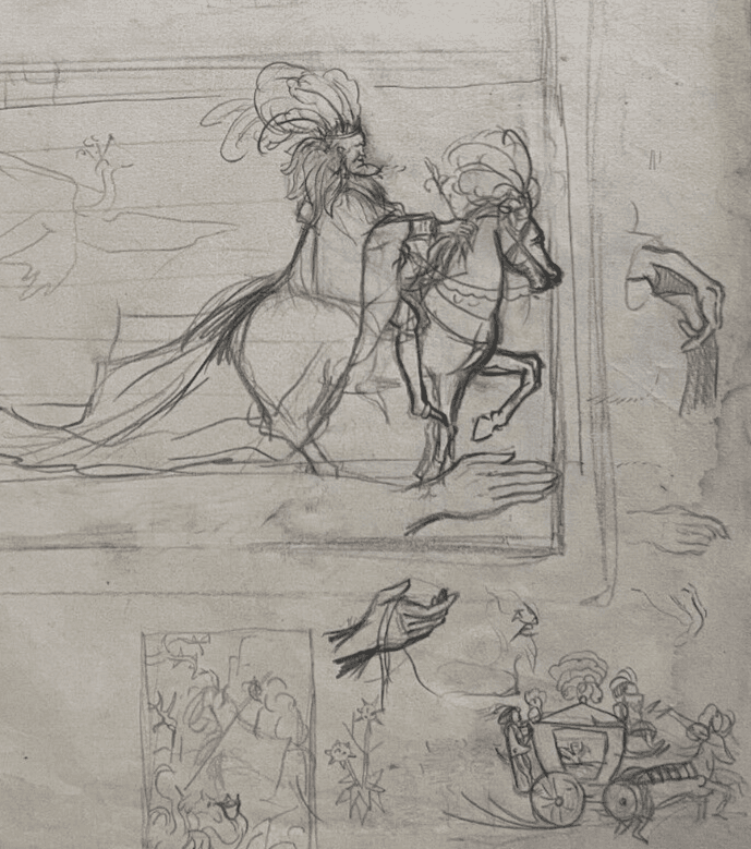 Antique Drawing Original Man, Horse, Woman, Illustration, Sketch Persian Tales image 3
