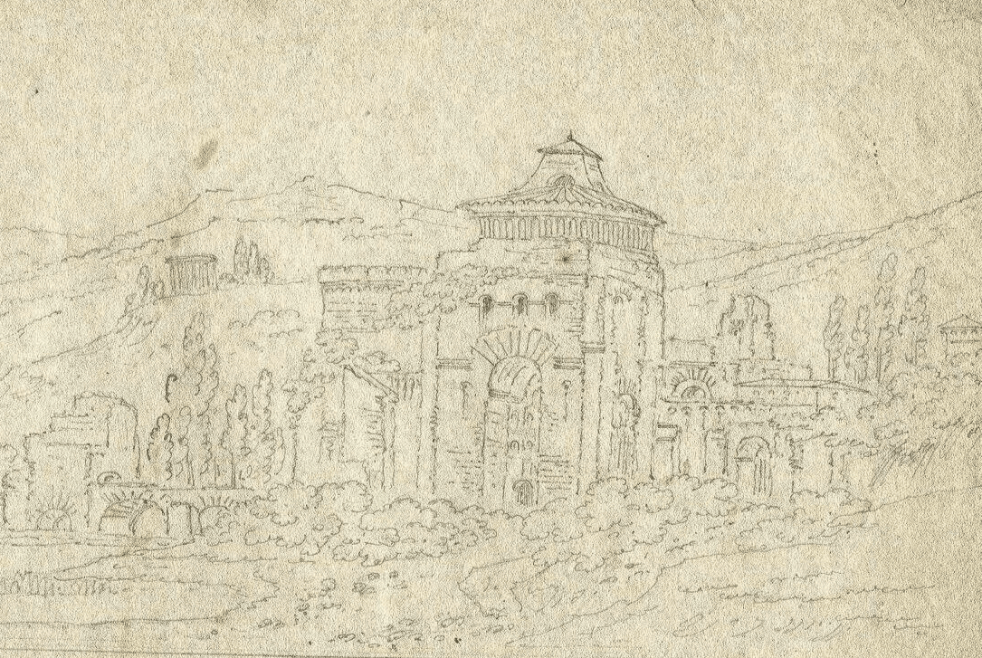 Antique Pencil Original Drawing 19th century Cityscape with Buildings image 1