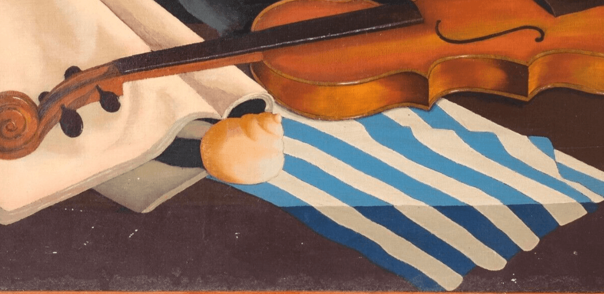 Antique Oil Old Original Painting Still life with Violin, Still Life image 4