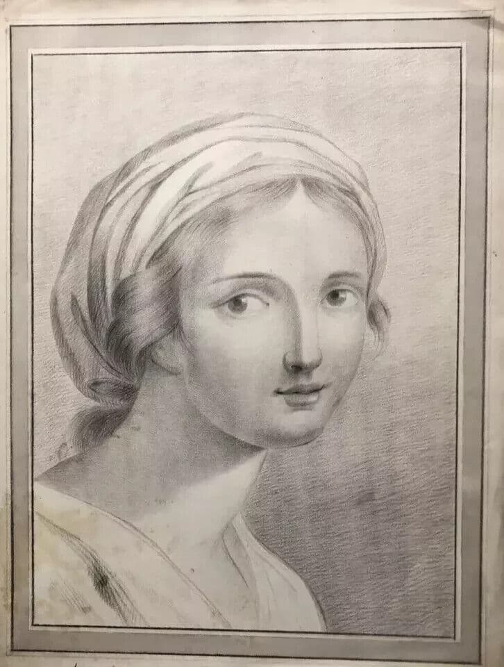 Original Antique Pencil 19th century Drawing Woman Portrait image 7