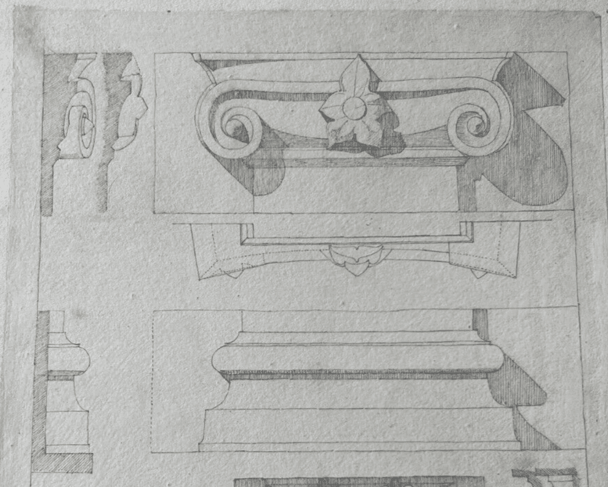 Drawing 19th century Original Antique Pencil Architecture Columns Artwork image 2