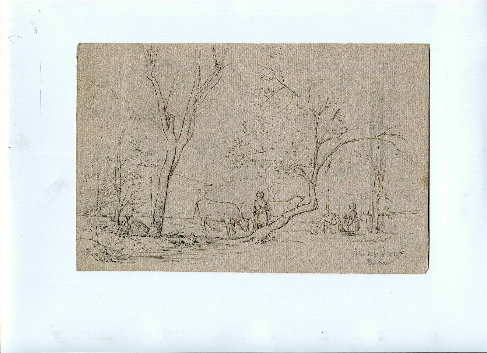 Henri DUBOUCHET (1833-1909) Landscape and Farmer Drawing image 3