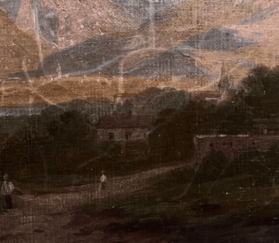 Antique Painting Original Landscape Mountains Italy's Alpine 19th century Framed image 3
