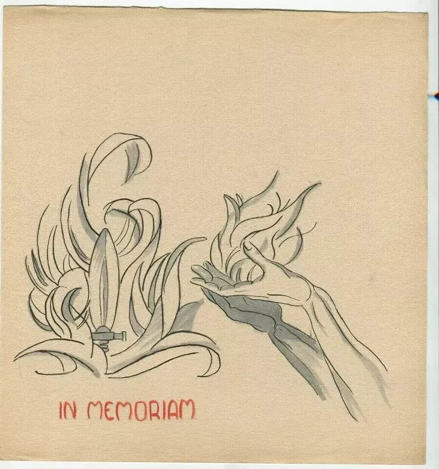Vintage Ink Original Drawing Hands, Fire, Flame, Genre Scene Artwork image 2