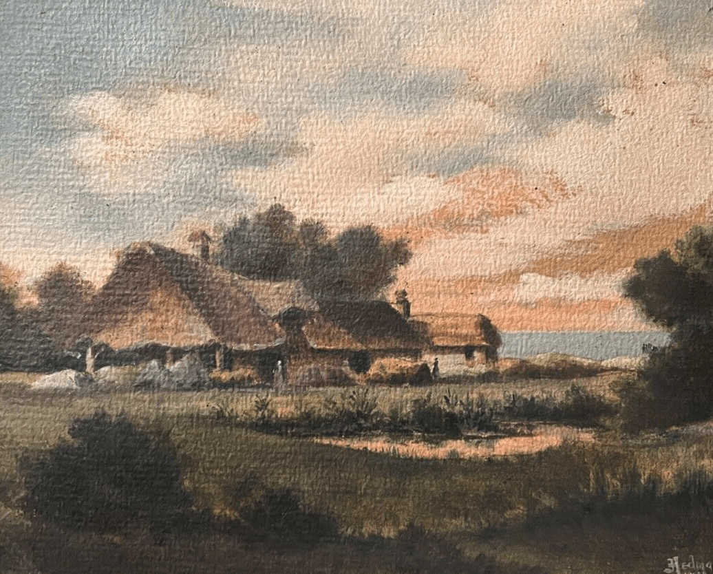 Vintage Original Painting signed Seaview Landscape, Trees, Houses image 1