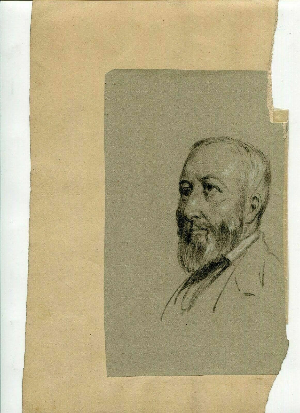 Antique Pencil Original Drawing 19th century Religious Men Portraits image 6