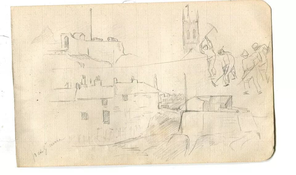 Vintage Pencil Drawing People, Buildings, Workers in the City Original image 3