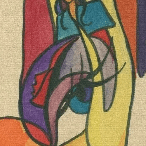 Vintage Original Modern Art Drawing Abstract Figure, Abstraction, Eye image 2