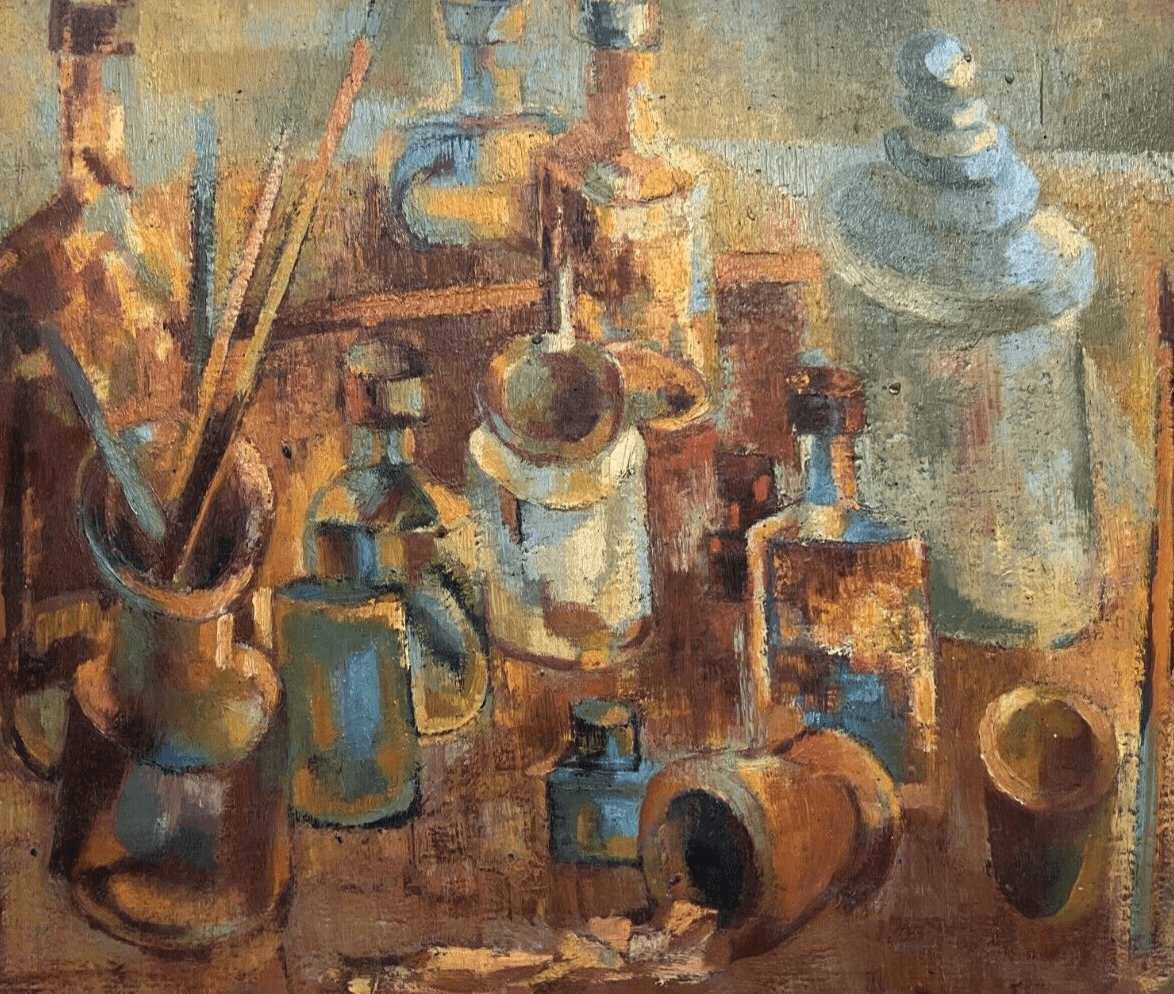 Antique Original Painting Still Life, Drinks, Artist, Working life