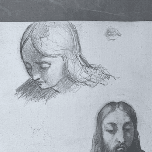 Antique Original Drawing 19th century Christ Religious Portraits image 3
