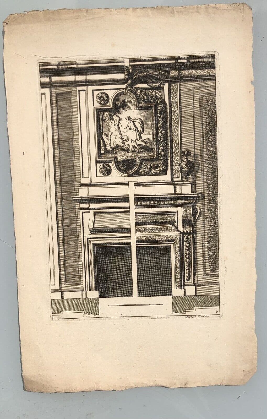 Antique Original Etching Jean MAROT Mariette, Fireplace, Architecture x7 image 8