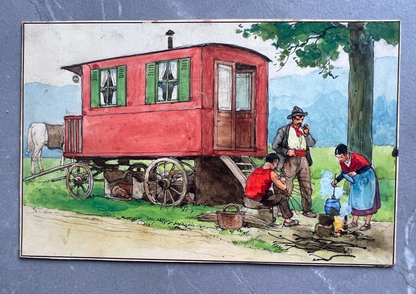 Drawing Illustration Men by a Caravan image 2
