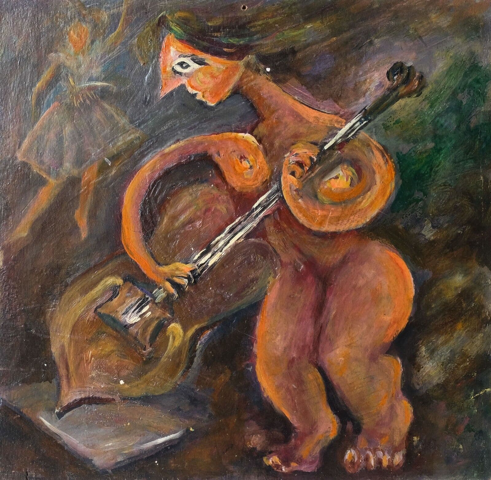 Modern Original Painting Cubist Woman Portrait with Violon image 1