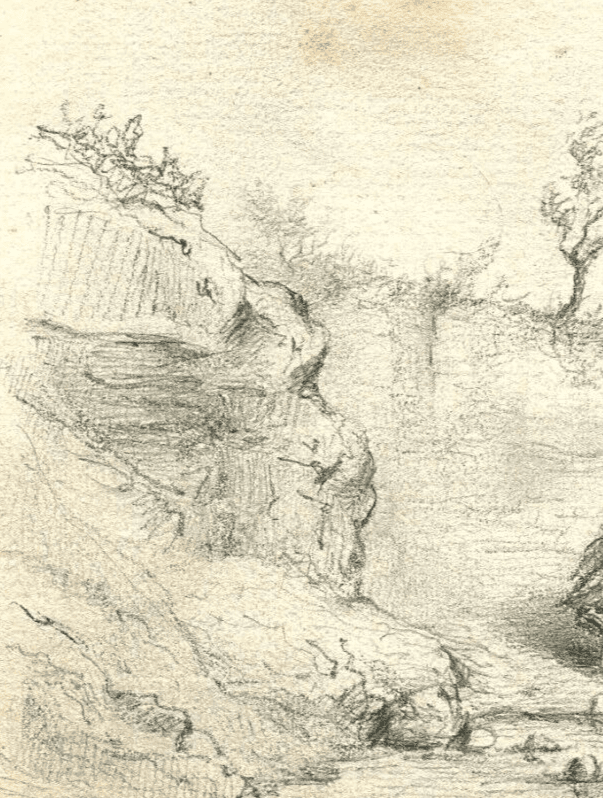 Antique Pencil Original Drawing 19th century Landscape, Farm, Forest image 3
