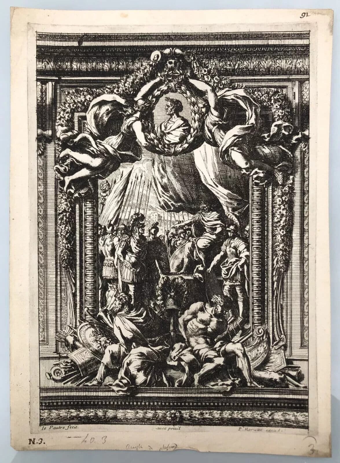 Antique Etching Jean Le Pautre (1618–1682) Religious Scene, History Architecture image 8