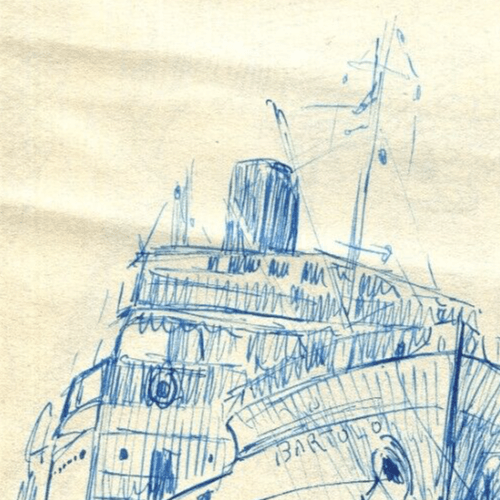 Vintage Ink Drawing Original Maritime Landscape, Boat, Nice, Theoule c. 1924 image 2