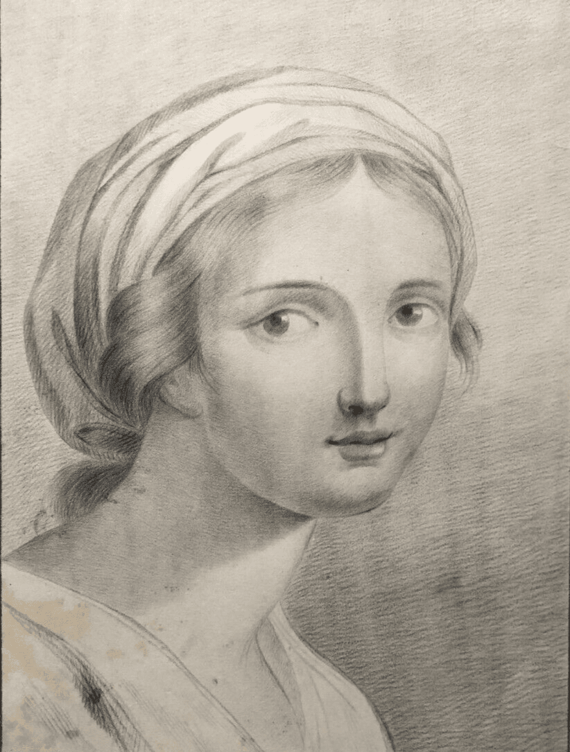 Original Antique Pencil 19th century Drawing Woman Portrait image 1