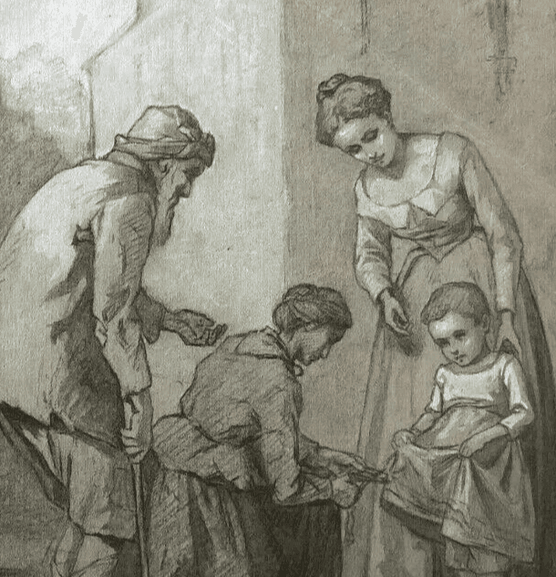 Antique Original Pencil Drawing 19th century Ink Figures, Children, Baby Artwork image 3
