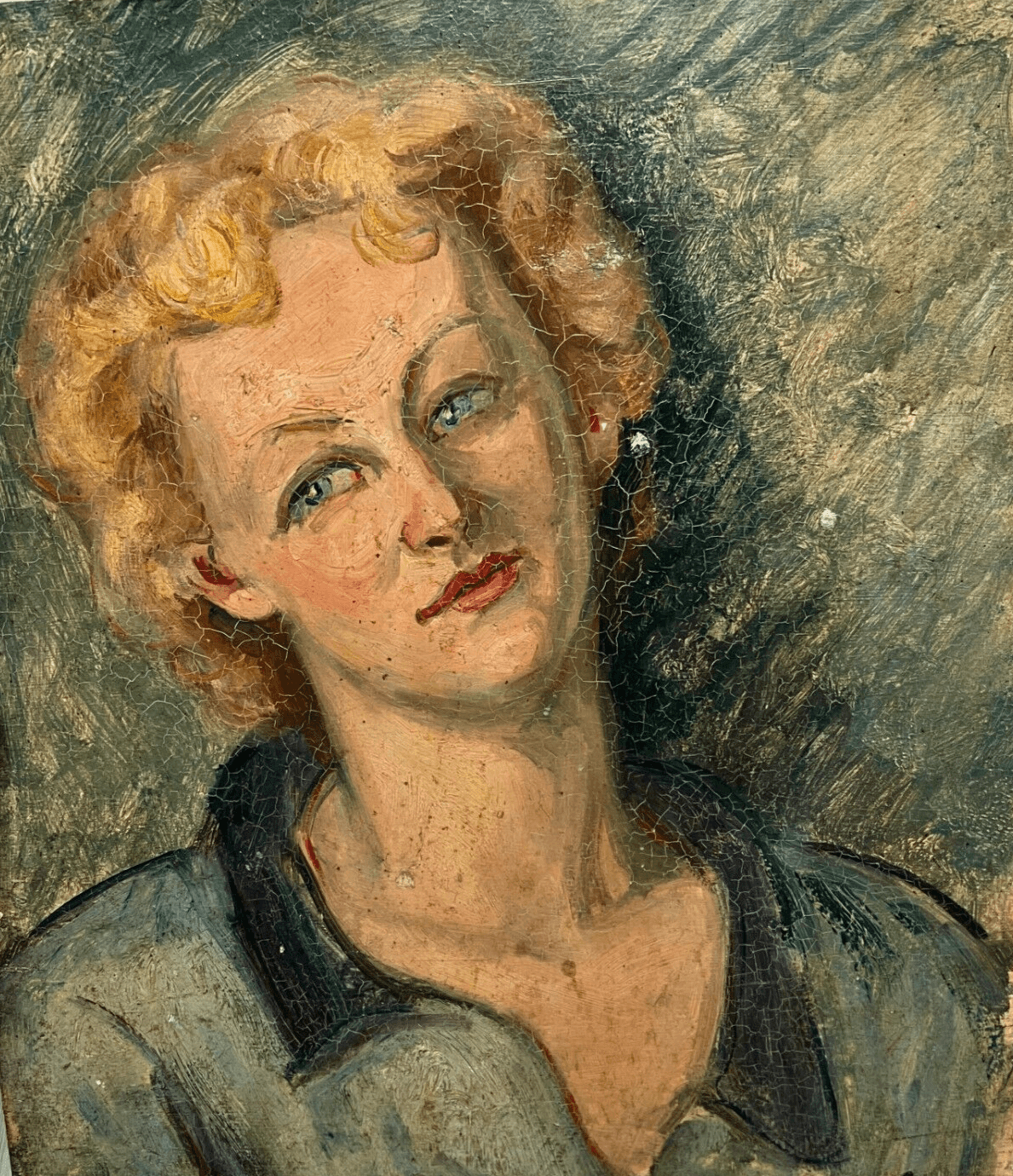 Antique Painting Oil Original Blonde Woman Portrait image 1