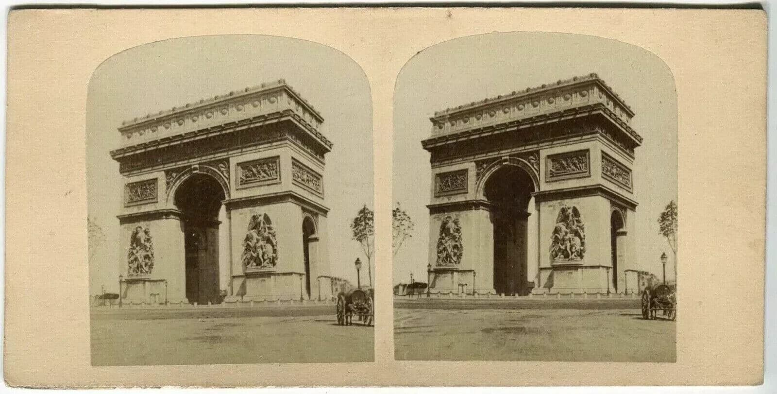 Vintage Stereoview Photograph Arc de Triomphe Paris - Lecocq-Frêné Albumen 1860 image 3
