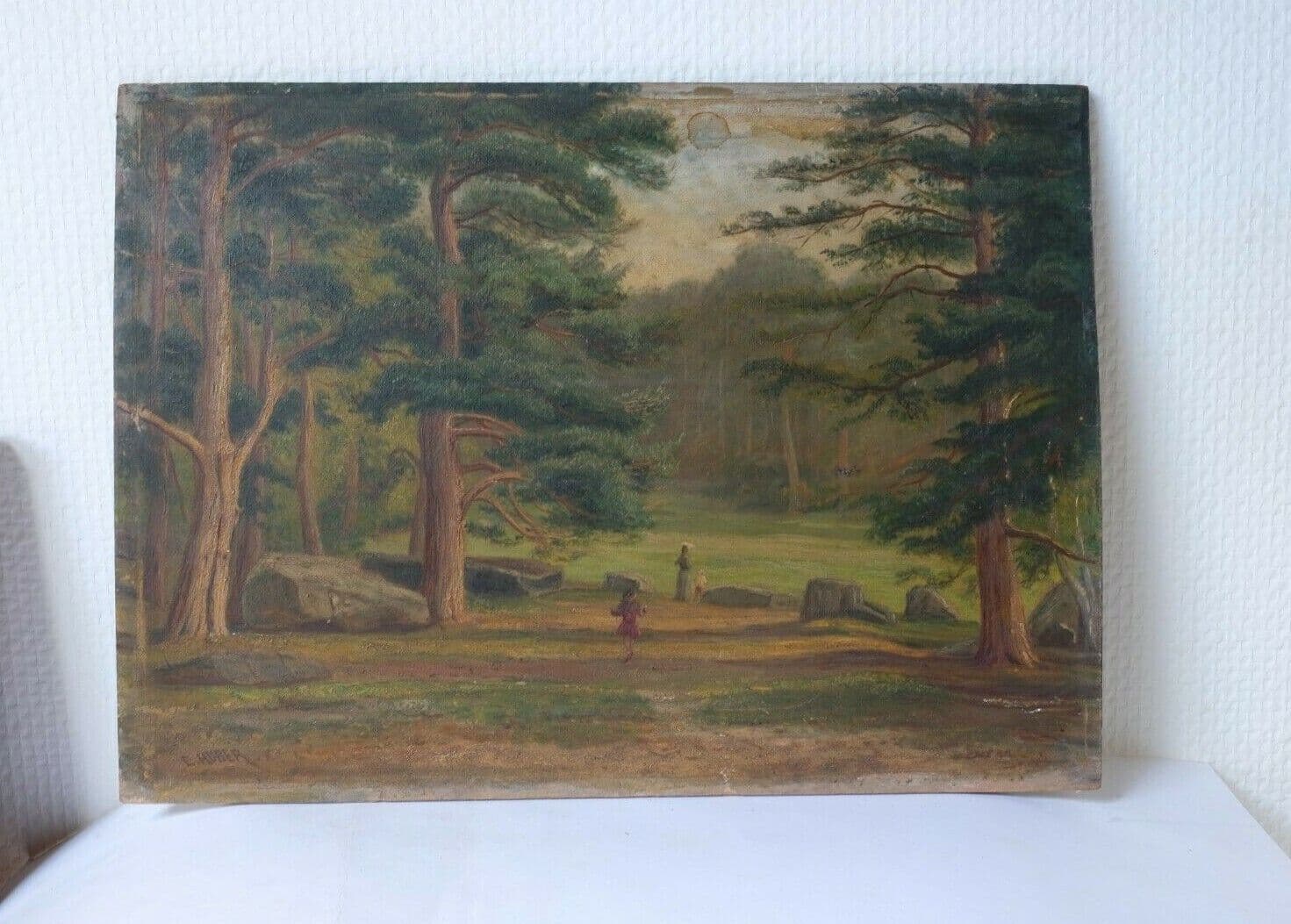 Original Painting signed, Landscape, Family, Kids, Forest, Trees image 5