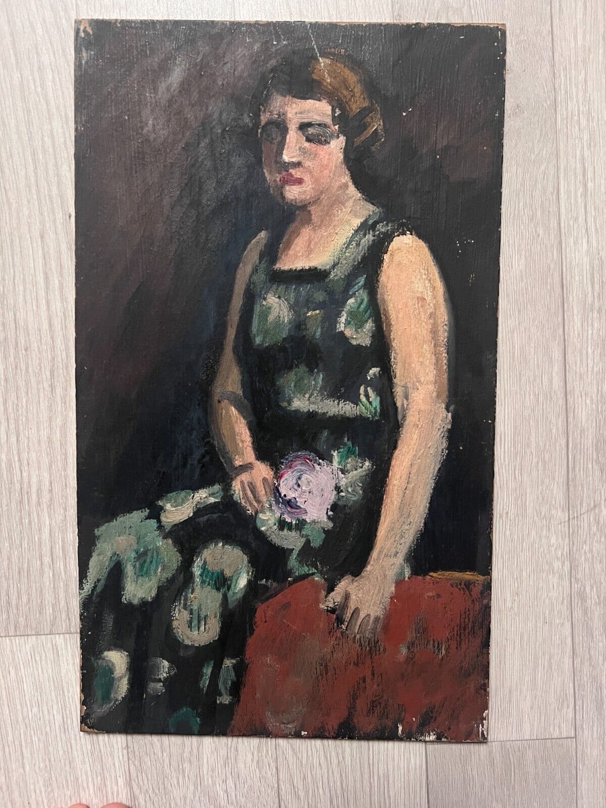 Antique Painting Original Modern Woman, Portrait, Floral image 4