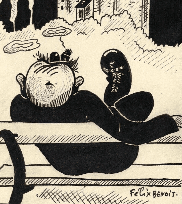 Antique Ink Drawing Original Signed Man, Character, Genre Scene Caricature, Moon image 2