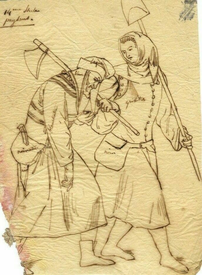 Antique Ink Old Drawing 19th century Peasant People, Figures Artwork image 1