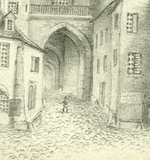 Antique Pencil Original Drawing 19th century Village, Cityview, Architecture image 2