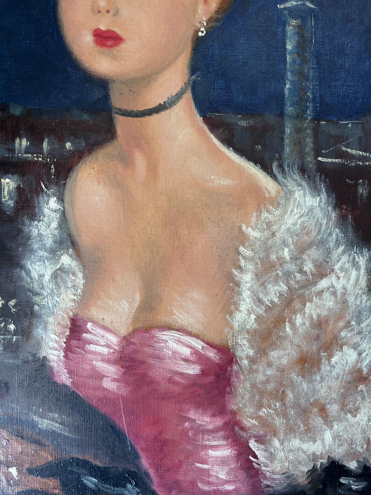 Antique Original Painting Portrait, Woman in Paris, Concorde signed image 4