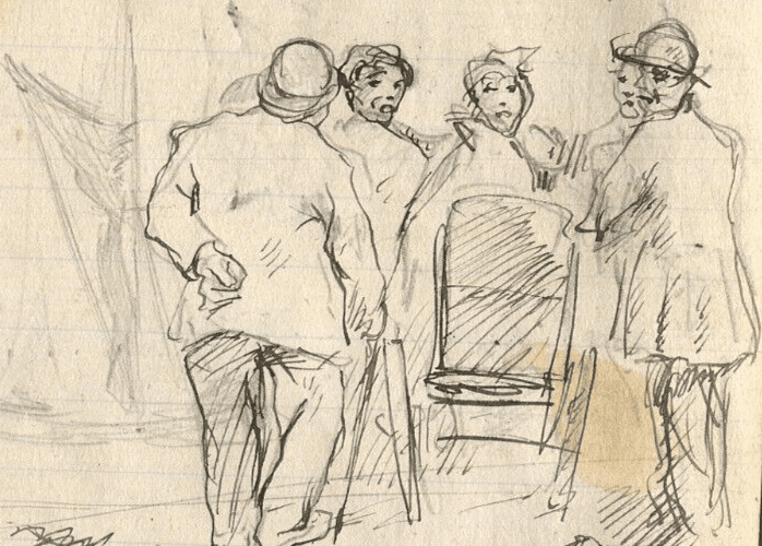 Antique Ink Drawing Original Sketches, Impressionism, Characters, Family, Baby image 3
