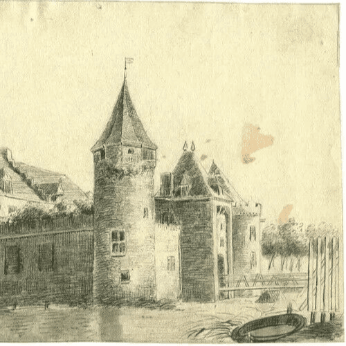 Antique Pencil Drawing Landscape, Castle, Architecture Original 19th image 5