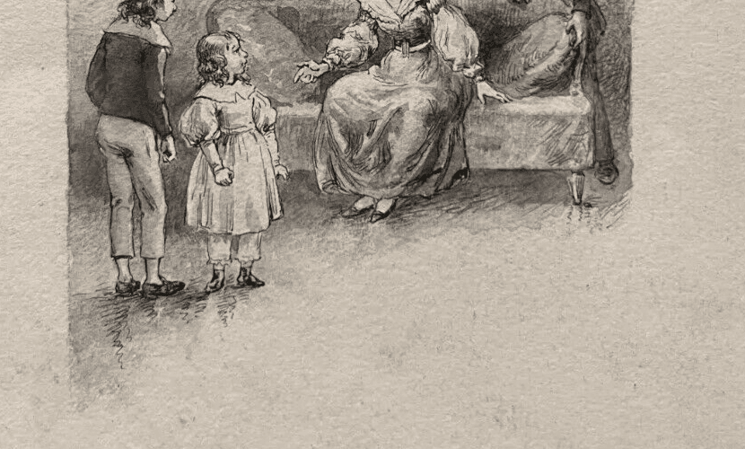 Antique Pencil Drawing 19th century Original Family, Children, Portrait image 5