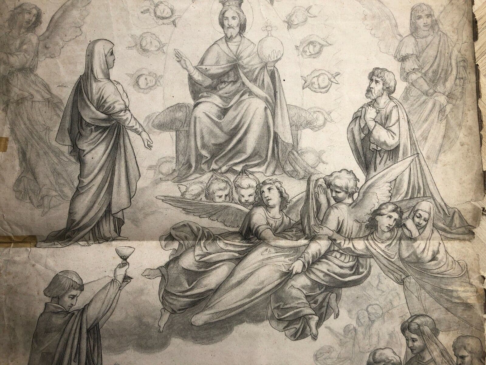 Antique Drawing Original 19th Religious, Jesus, Christ, Religious, Christianity image 2