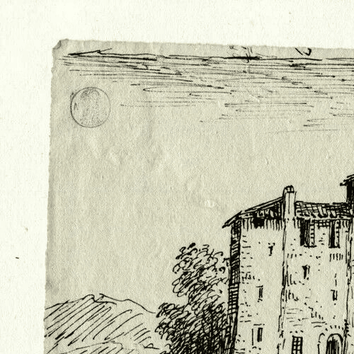 Antique Vintage Drawing Ink 19th century Castle, Landscape, Dikeos Collection image 2