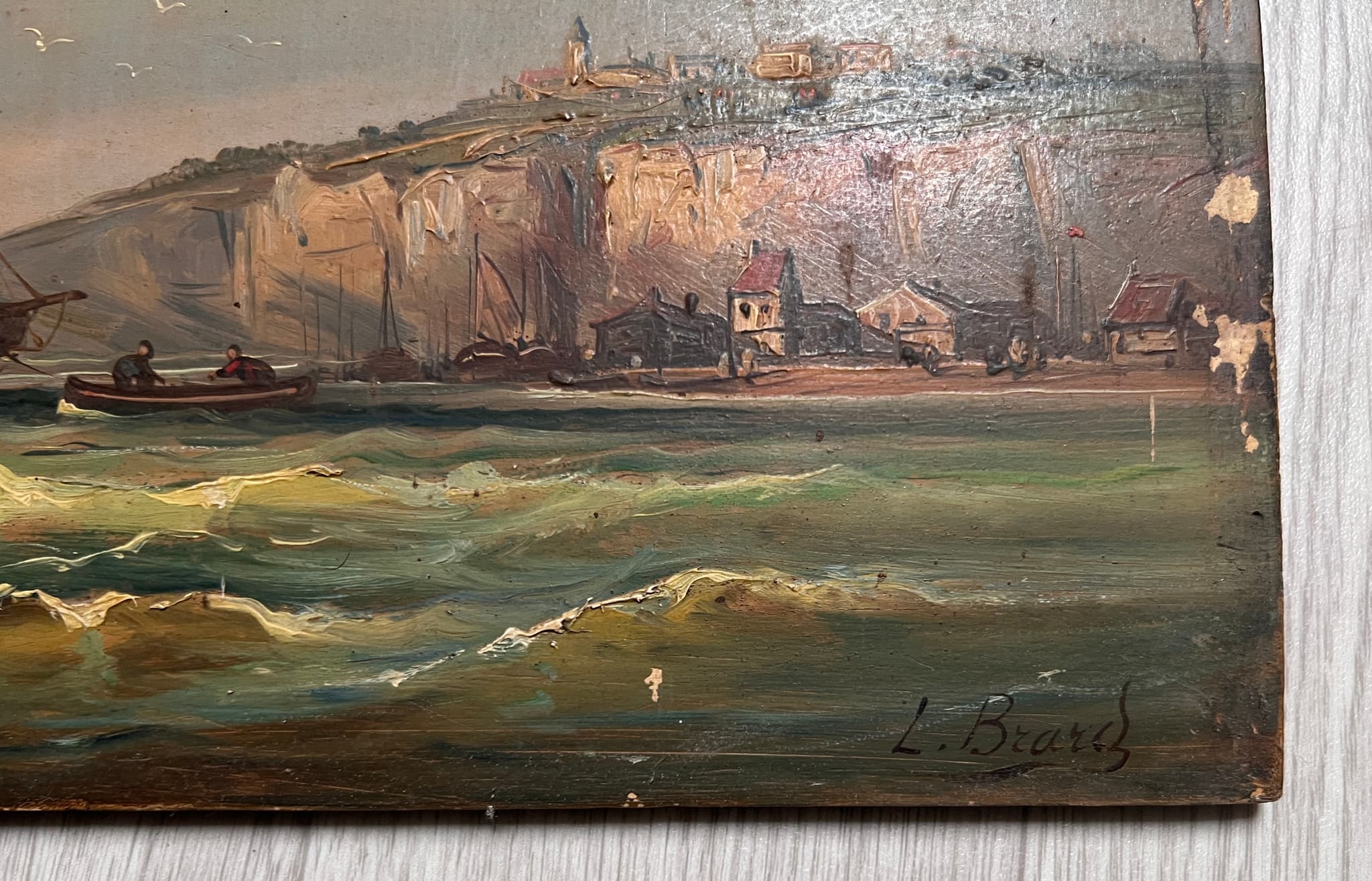 Painting by Léon BRARD (1830-1902) Maritime Landscape with Boats image 3