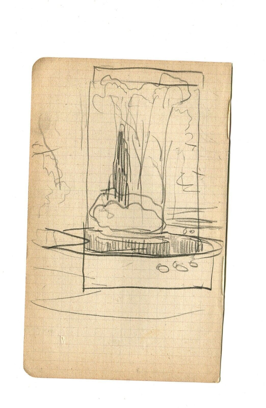 Antique Original Pencil Drawing Sketch of a Garden image 2