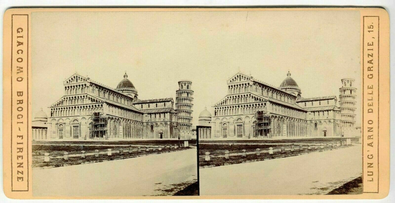 Vintage Stereoview Photograph Giacomo BROGI - Pisa, Il Duomo, Italie c. 1870