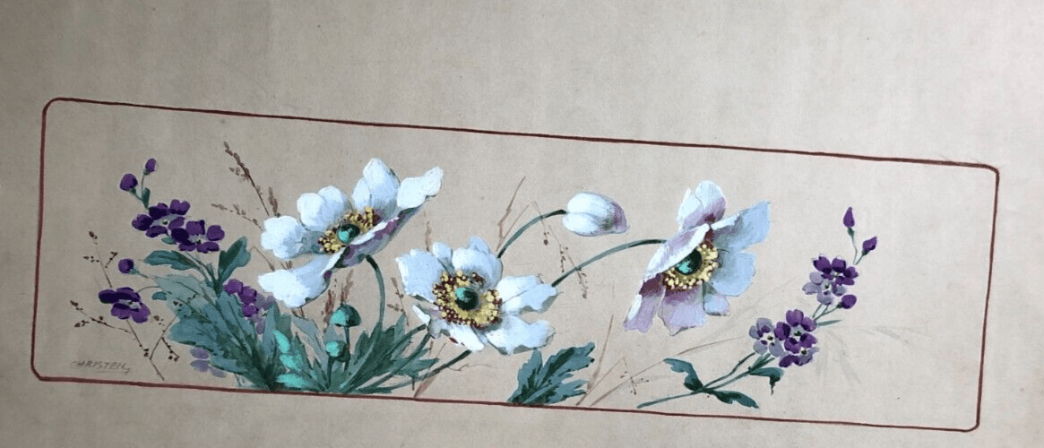 Original Antique 19th century Drawing Flowers Bouquet Floral image 1