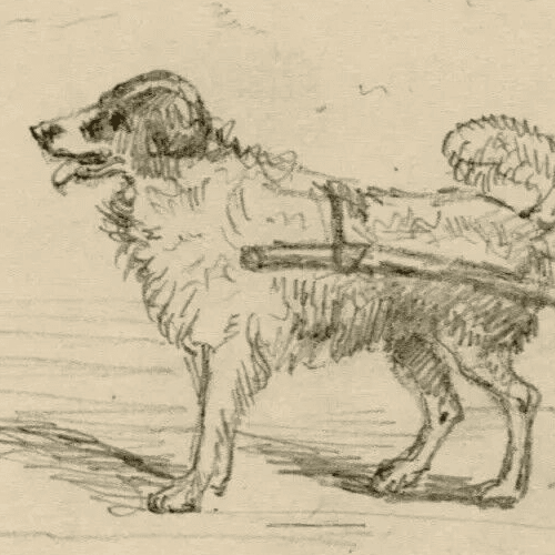 Antique Drawing Original Young Man on a Dog Plow image 3