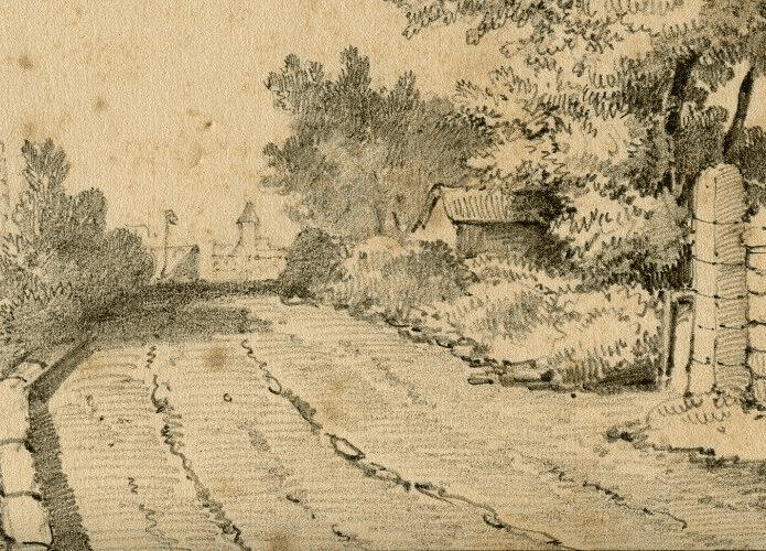 Antique Pencil Drawing Armand BLANDIN (1804-1846) Landscape Marmoutier 1866 image 1