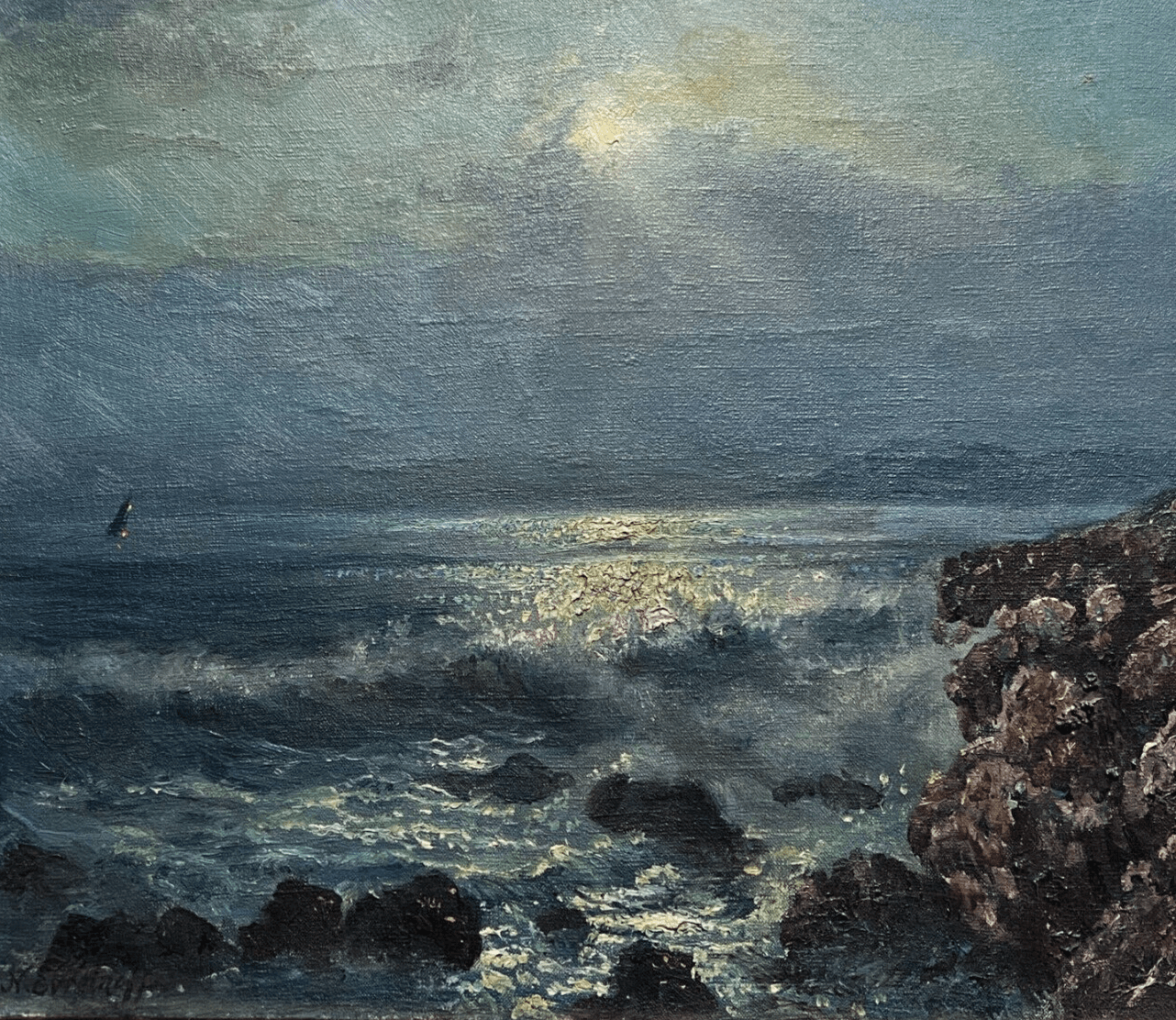 Vintage Painting Oil Nicolas EVREINOFF (1879-1953) Maritime Landscape, Seascape image 1