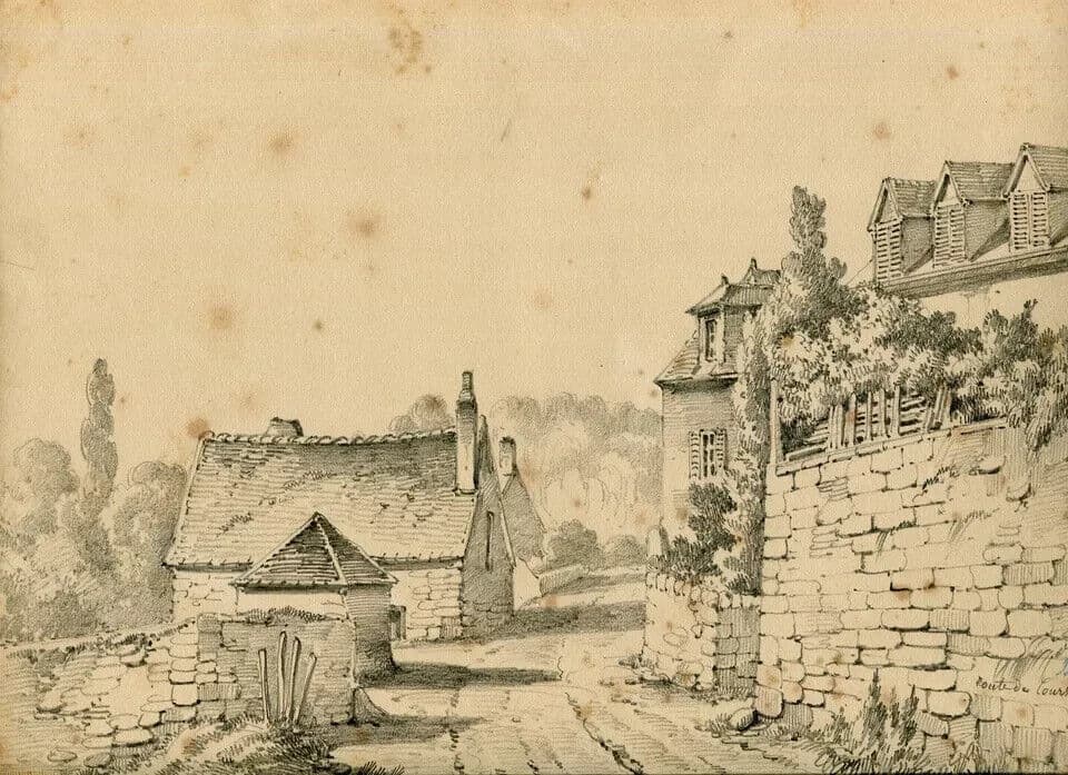 Antique Pencil Drawing Armand BLANDIN (1804-1846) Landscape Tours, Vouvray 1866 image 6