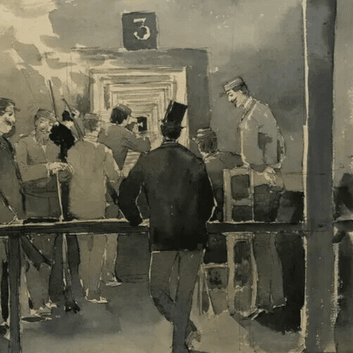 Vintage Ink Drawing 19th century Original Shooting Range, Rifle Artwork image 2